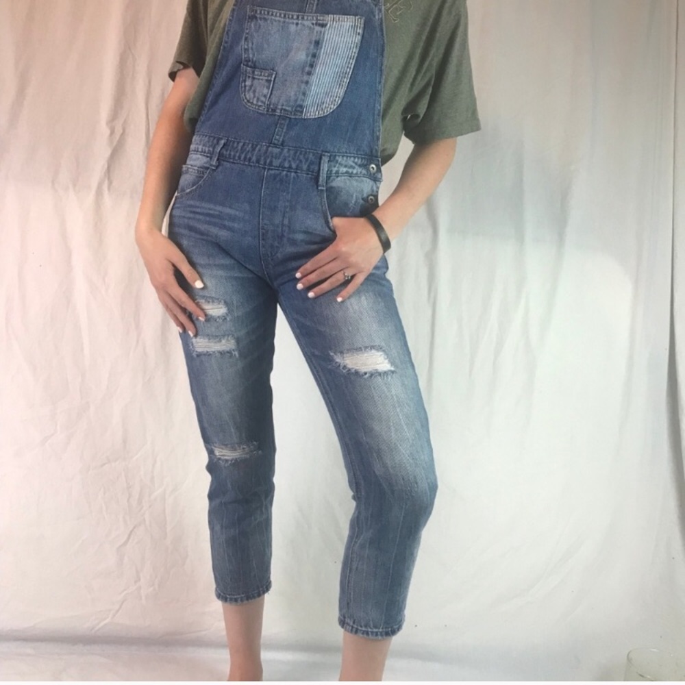 Hand work Denim distressed overall cropped denim